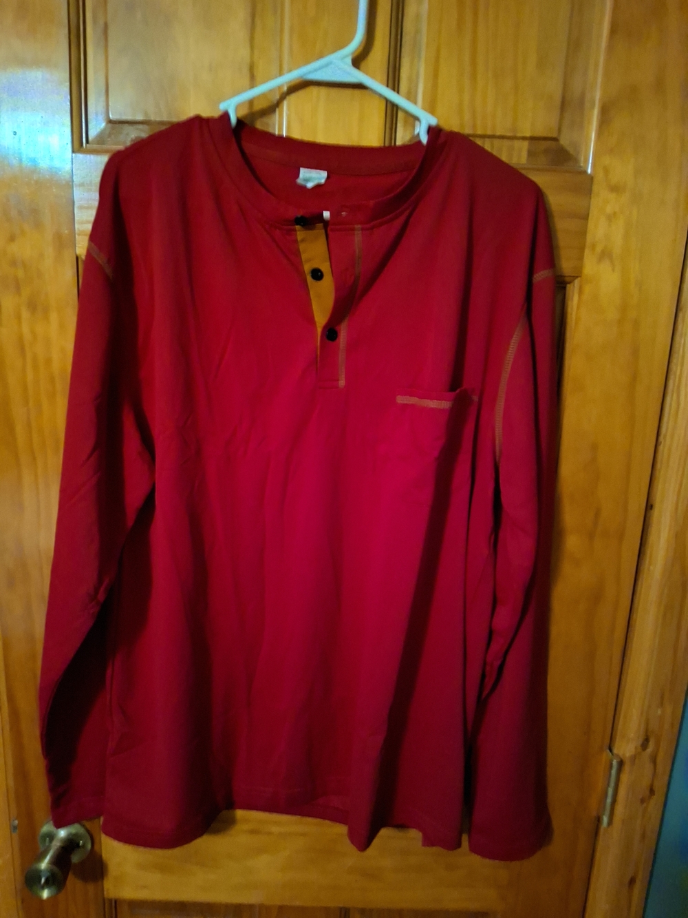 Men's Red Long-Sleeve Henley Shirt - Classic Casual
